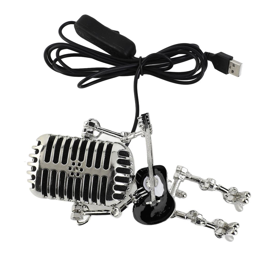 Vintage Microphone Guitar Robot Table Lamp USB Aluminum Metal Retro Microphone Robot Night Light