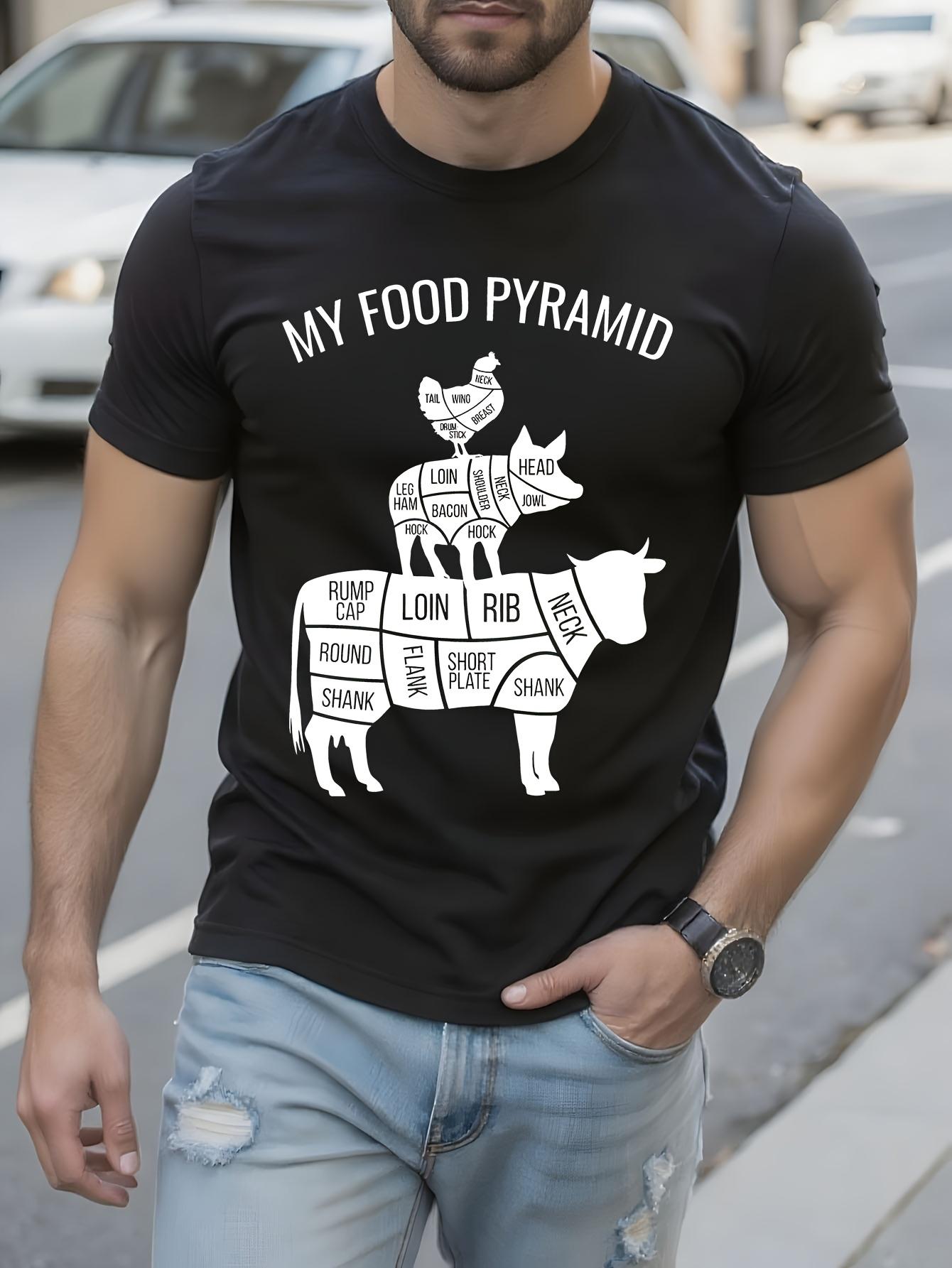 Funny Carnivore Food Pyramid Graphic Tshirt Humorous Meat... XL
