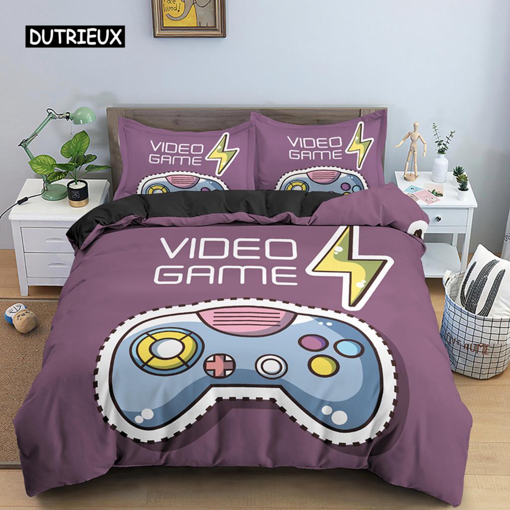 Teens Video Games Comforter Duvet Cover King Gamepad Controller Bedding Set for Kids Boys Girls Youth Game Polyester Bedding Set