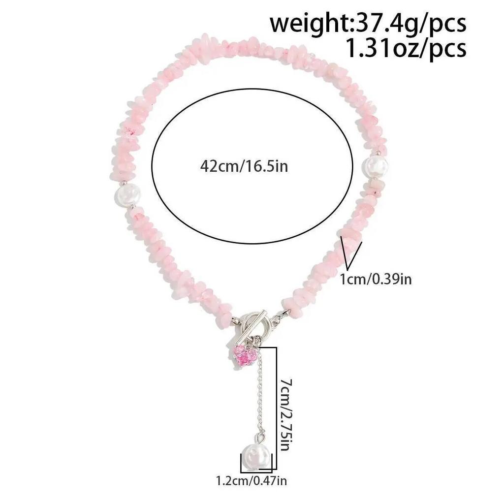 KunJoe Sweet Pink Stone Chokers Necklace for Women Exquisite Crystal Rhinestone Love Heart Pendant Necklace  Jewelry Gift