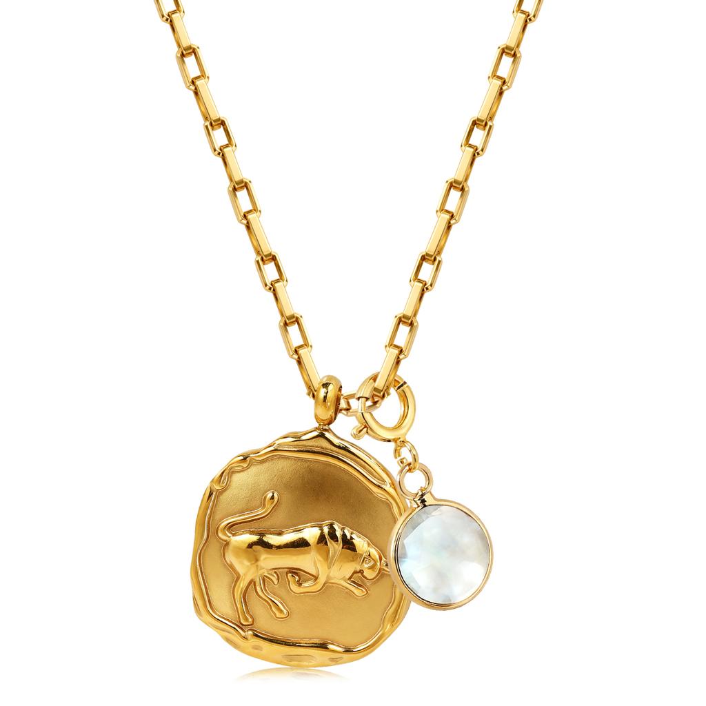 12 Zodiac Stainless Steel Women's Necklace Birthstone Zodiac Round Pendant Necklace Sweater Chain Amulet Color Christmas Gift
