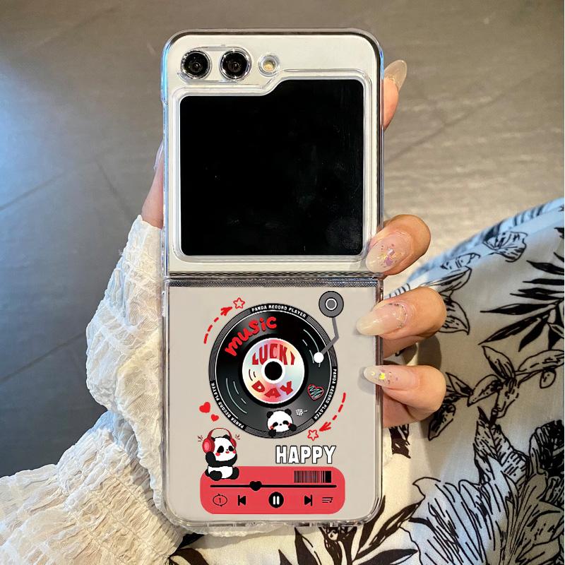 For Samsung Galaxy Z Flip 6 5 4 3 5G Cartoon Panda Pattern Clear Folding Case For Samsung Z Flip6 Flip5 Flip4 Hard Phone Cover