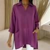 2026 Spring European & American Women's Fashion Solid Color Pocket Shirt Collar Loose Top