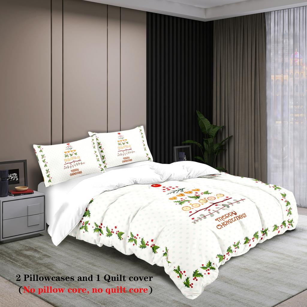 3-piece Christmas themed Christmas tree pattern print (1 duvet cover+2 pillowcases, no core) soft and comfortable bedding set