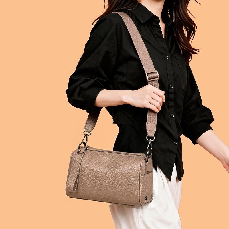 Simple Boston bag women's new fashionable large-capacity shoulder bag soft leather versatile portable messenger bag