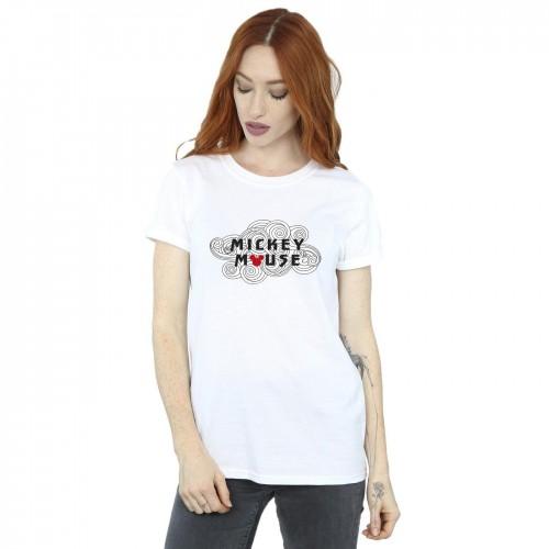 Disney Womens/Ladies Mickey Mouse Swirl Logo Cotton Boyfriend T-Shirt