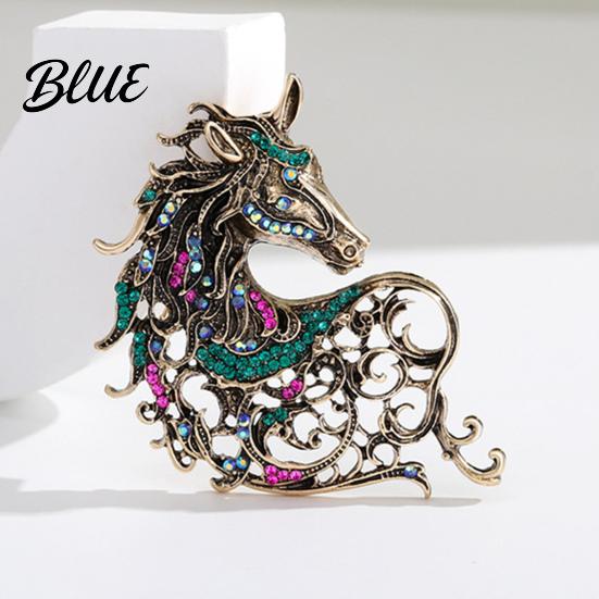 Vintage Horse Brooch Retro Rhinestone Pin Women Men Zinc Alloy