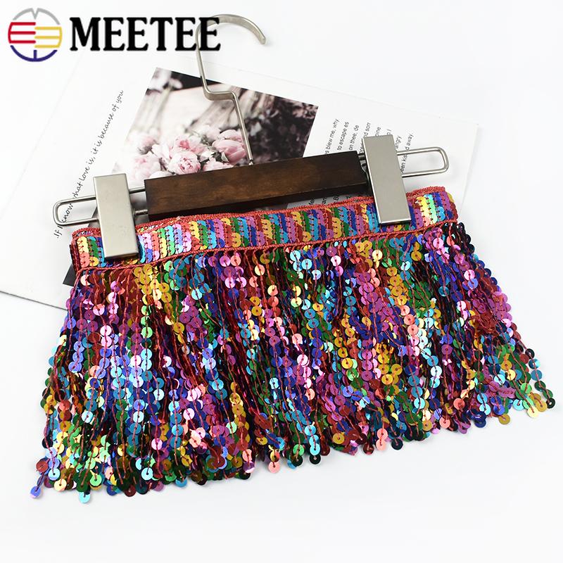 2/5Yards Meetee 16cm Tassel Fringe Lace for Sewing Skirt Garment Curtain Ribbon Rainbow Sequin Trim DIY Craft Decor Accessories