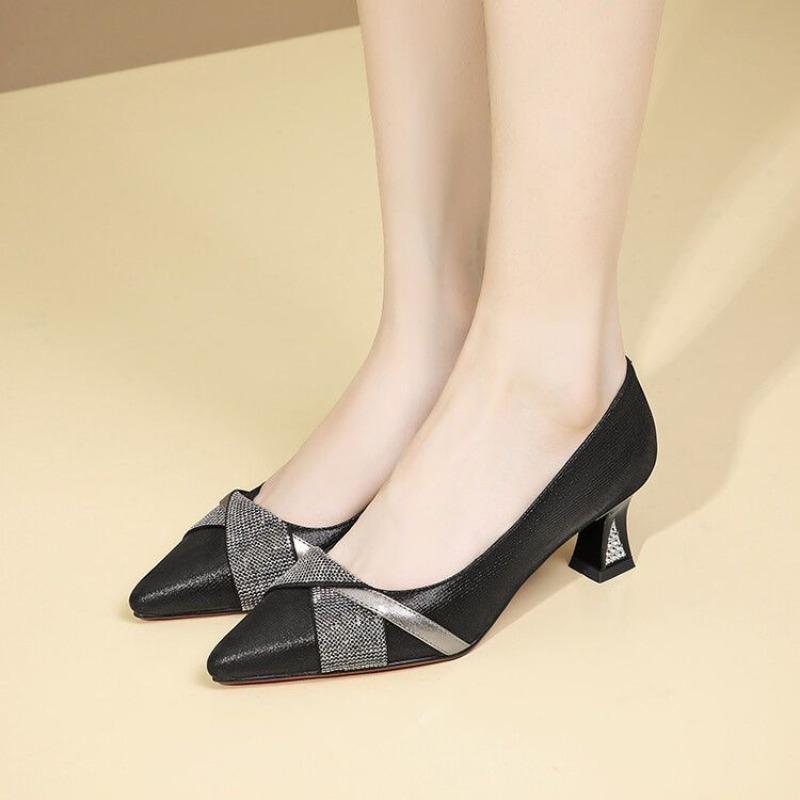 Fashion Pointed Toe With Medium Heels Women's Shoes Spring and Autumn Rhinestone Ladies Pumps Quick Delivery Comfortable Elegant 39 Shoe