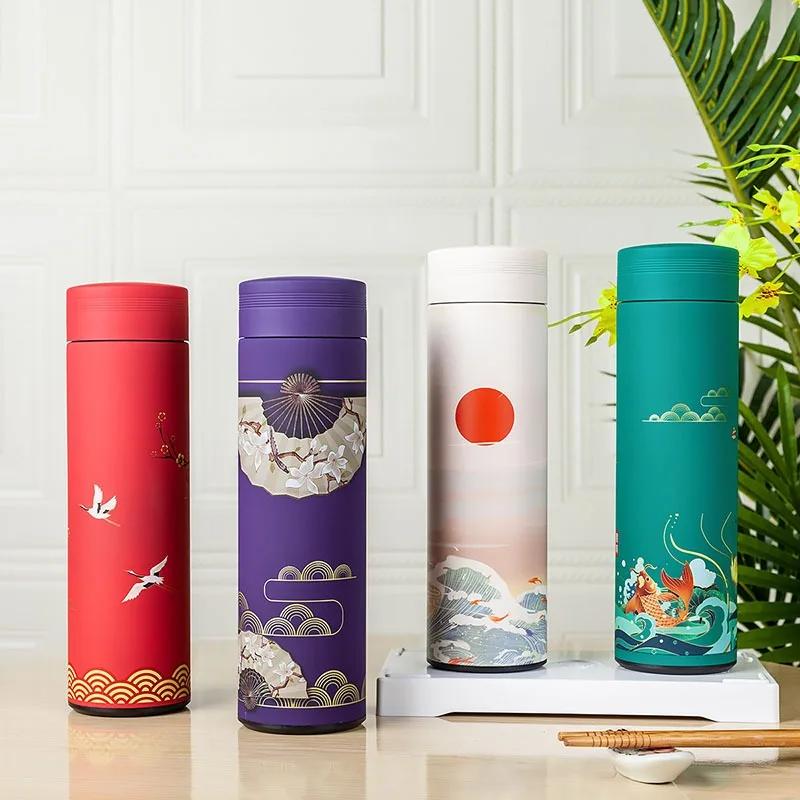 500ml Chinese Style Retro Thermos Stainless Steel Tea Cup Coffee Water Bottle Gift Box Leak-Proof Classic Best Gift Home Office