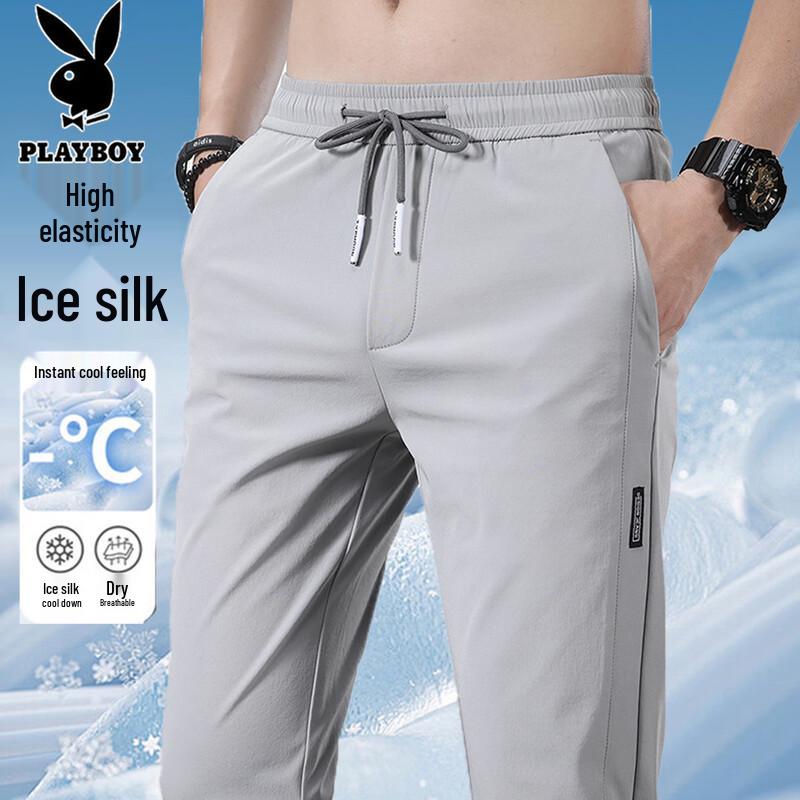 PLAYBOY Men s Lightweight Straight-Leg Casual Pants 34 светло-серый