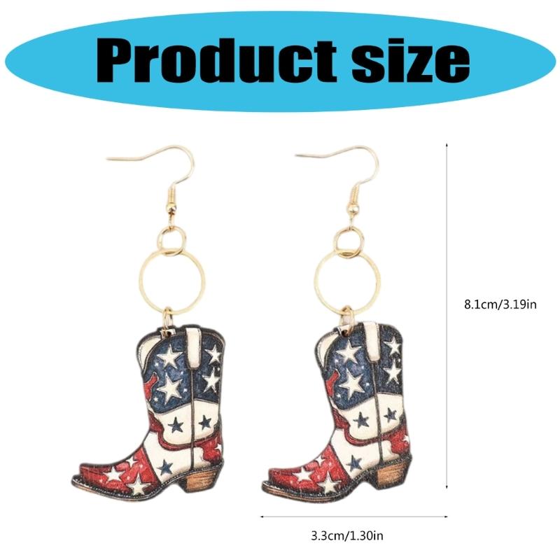 Vintage Inspired Star Print Wood Earrings Portable Accessory for Independence Day and Festive Occasions Casual Wear