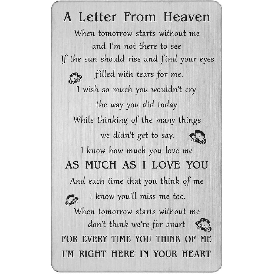 TANWIH A Letter from Heaven Engraved Wallet Card, Sympathy Gifts for Loss of Loved One, Sympathy Cards with Envelopes