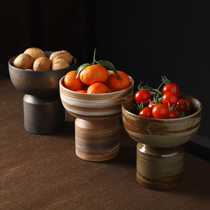 Retro Highfoot Dessert Bowl Ceramic Fruit Snack Plate Dried Fruit Dessert Plate Set Table Beautiful Dessert Dish Ice Cream Cup