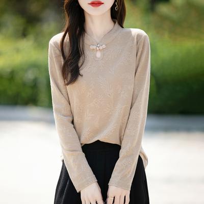 Women's Autumn Winter New Chinese Style Sweater Loose Long Sleeve Button Decor Casual Knitted Base Layer Top