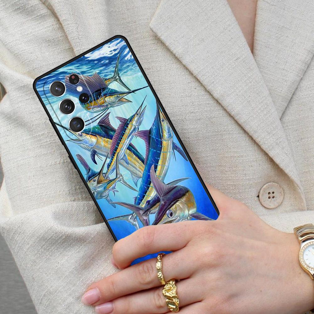 Blue Marlin Painting Cell Phone Case for Samsung Galaxy S26 Ultra S25 S24 S23 S22 S21 S20 Note10 Cover