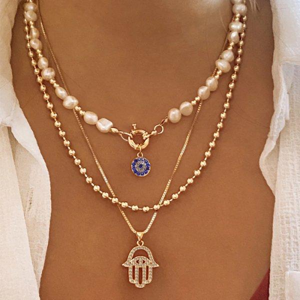 Fashion Evil Eye Necklace For Women Minimalist Classic Turkish Blue Eyes Pendant Choker Fatima Hand Clavicle Chain Lucky Jewelry