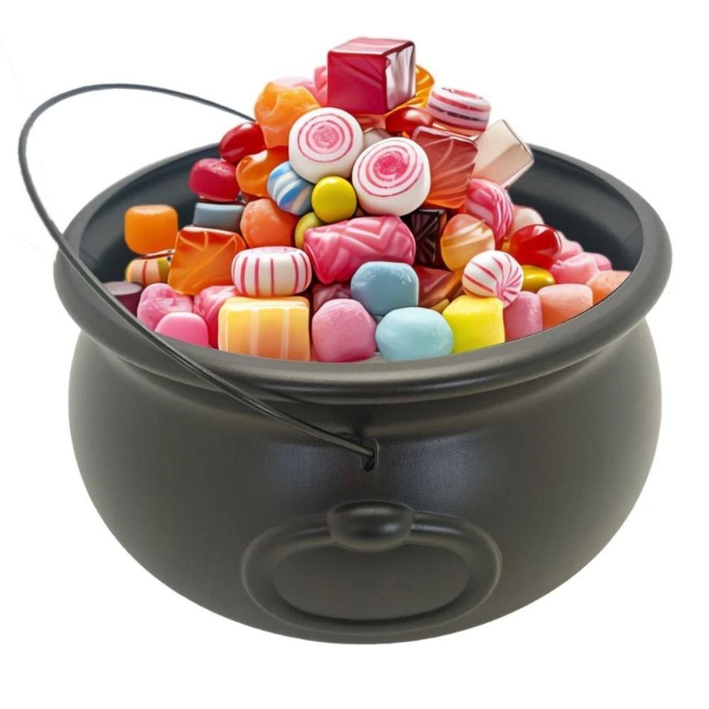 Plastic Halloween Cauldron Black Treat Container Festival Candy Bowl  Holiday Decoration