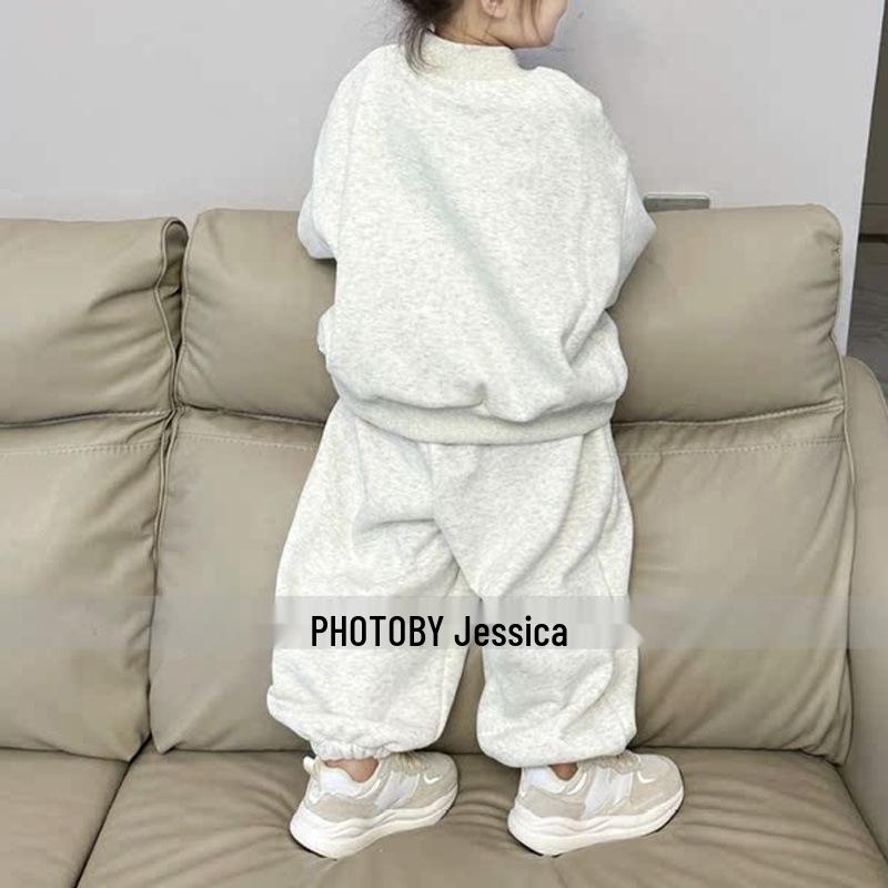 Dětská zimní fleecová mikina a kalhoty - Jednoduchý nápis, ležérní a volný střih