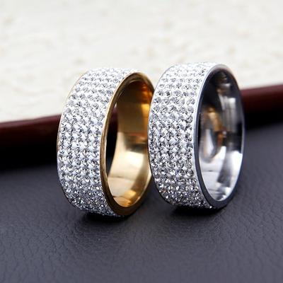 Luxury Personality Sparkle Five-row Zircon Stainless Steel Finger Rings for Men Women Fashion Couple Wedding Jewelry Accessories