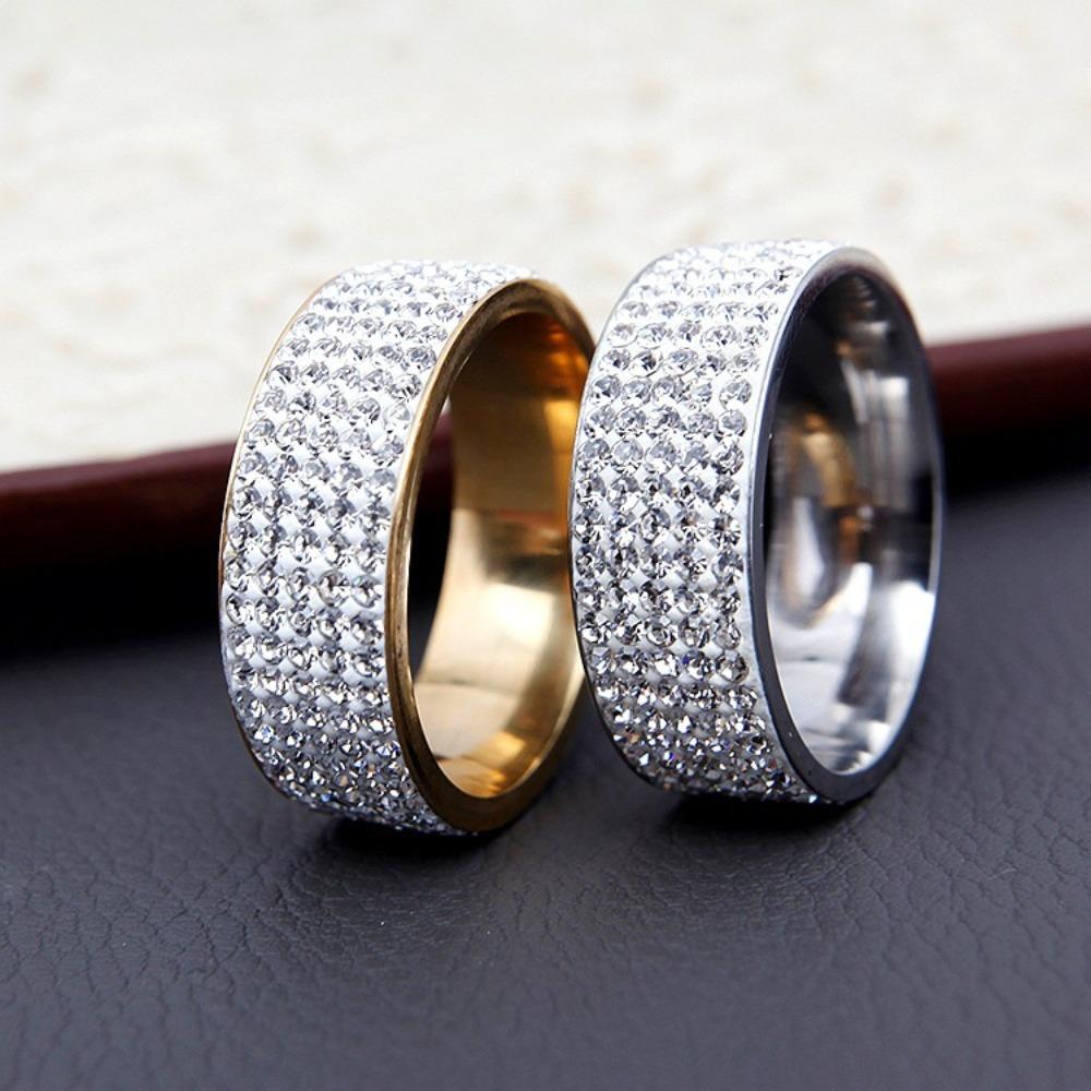 Luxury Personality Sparkle Five-row Zircon Stainless Steel Finger Rings for Men Women Fashion Couple Wedding Jewelry Accessories