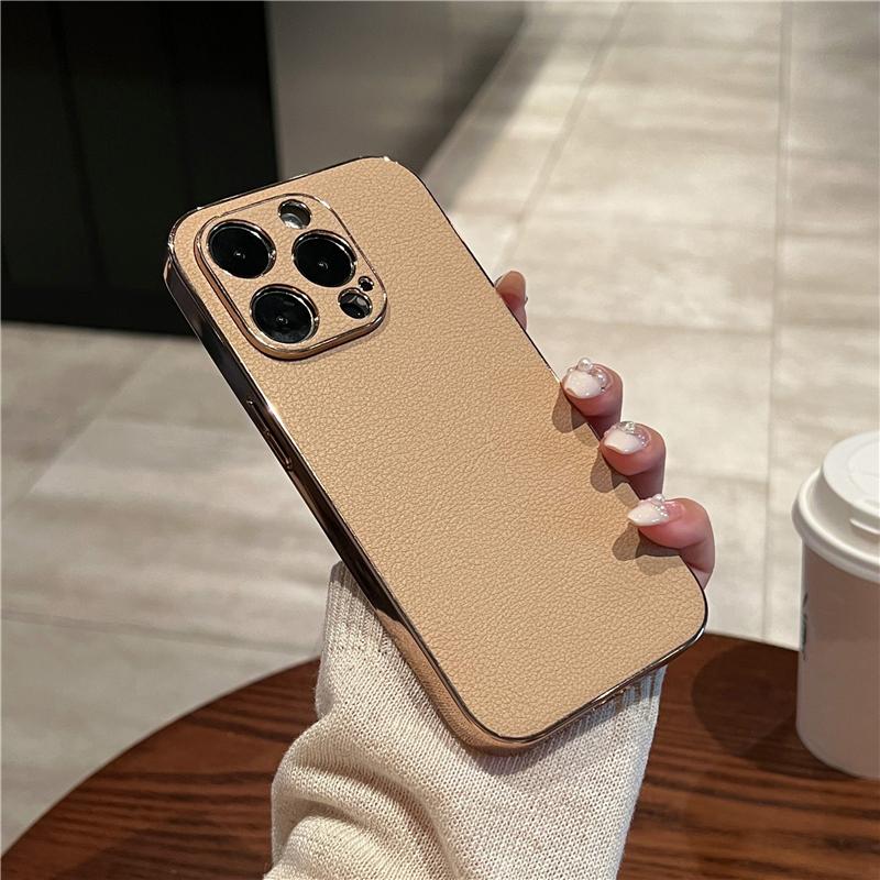 Leather Plating Frame Lens Protection Phone Case For Iphone 14 13 12 11pro Max 14pro Max Plus Ultra Thin Shockproof Bumper Cover