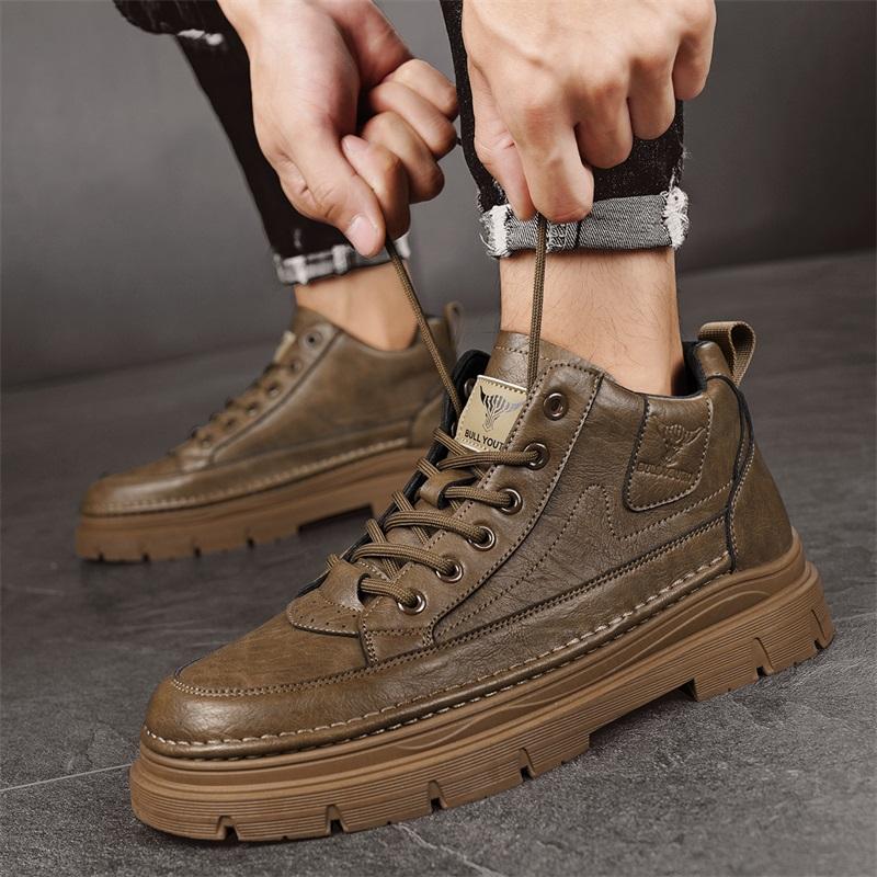 Fashion Men's Classics Retro Work Boots Fashion All-match Man Shoe Round Toe Lace-up Boots Men Waterproof Casual Motorcycle Shoes