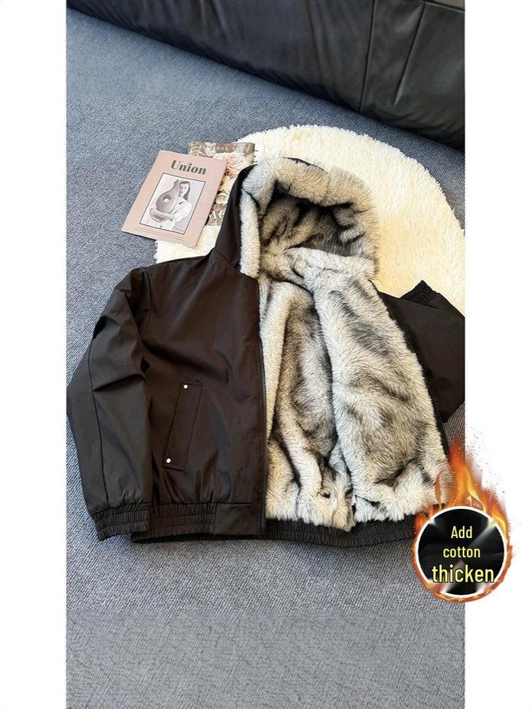 Polar Wolf Men's Winter Jacket - Heavyweight, Hooded with Large Fur Collar, Thick Velvet Lining, Cotton Outerwear