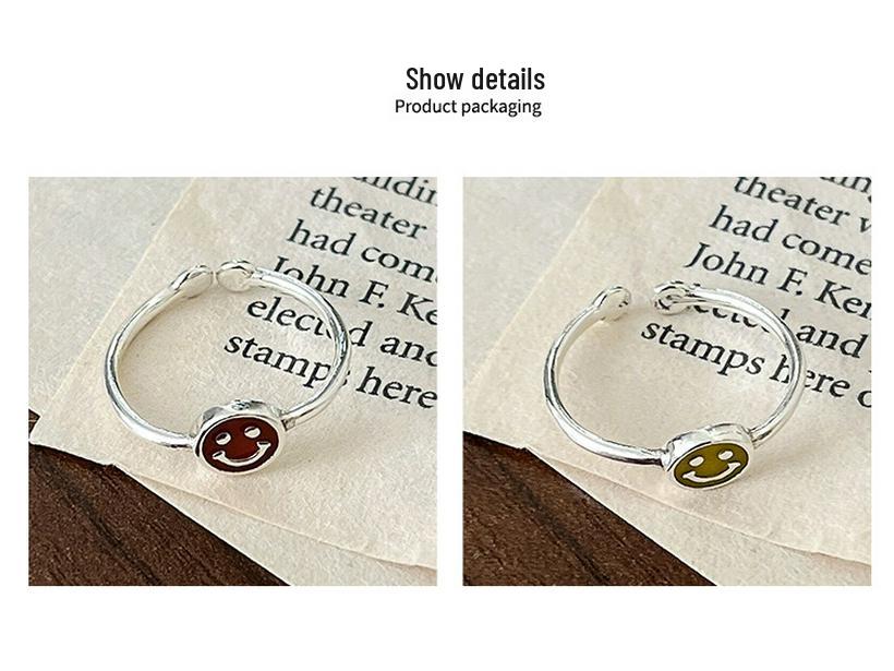 Yinruitai S925 Sterling Silver Rainbow Cartoon Smile Ring - Women's 2022 Trendy Niche Design
