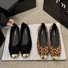 Women Low Heels One Kick Leopard Print Metal Decorative Toe Wear-resistant Rubber Sole Comfortable and Breathable Zapatos Mujer