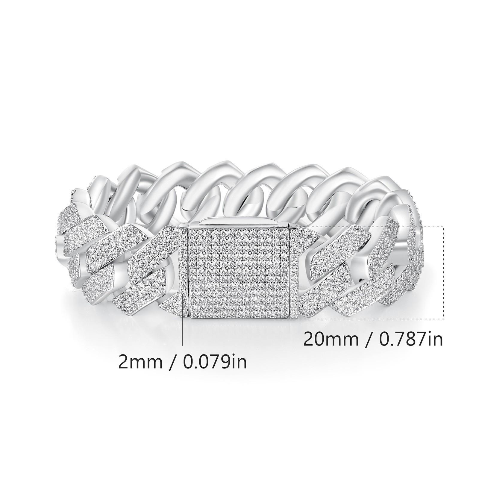 Медный инкрустированный 20-миллиметровый циркониевый кубинский браслет, ромбовидный, хип-хоп, полностью бриллиантовое украшение, популярный 7inch