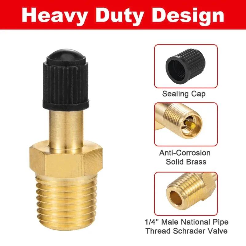 1/4 1/8 NPT Brass Air Compressor Fill Valve Automobile Tire Valve Core Inflator Connector With Black Plastic Cap For Tanks