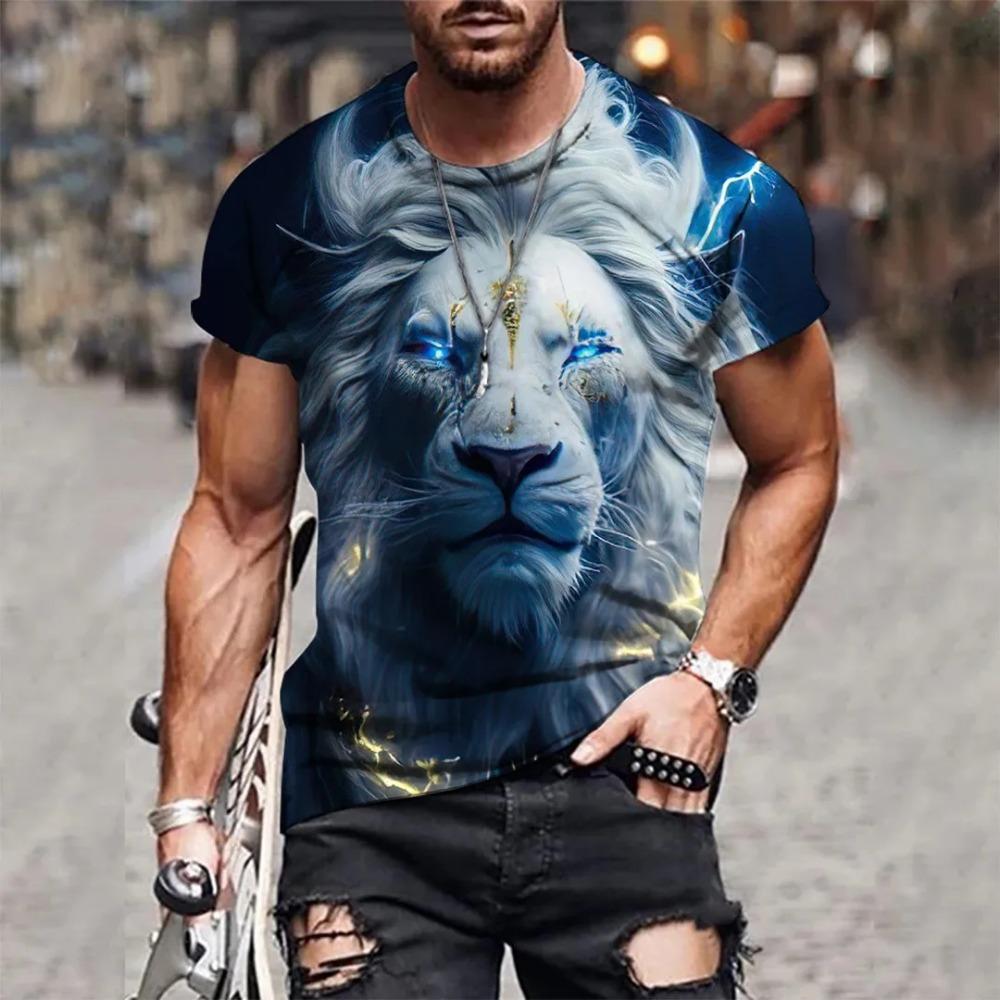 Men 3d Tiger Print Short Sleeve Crew Neck Breathable Medium Stretch Casual Fashion Outdoorparty Weekend Wear