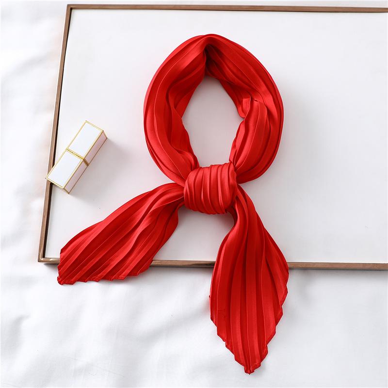 Simple Solid Color Versatile Small Scarf, Pleated Square Scarf, Women'S Season Decoration, Collar Scarf, Pressed Satin Imitation Silk