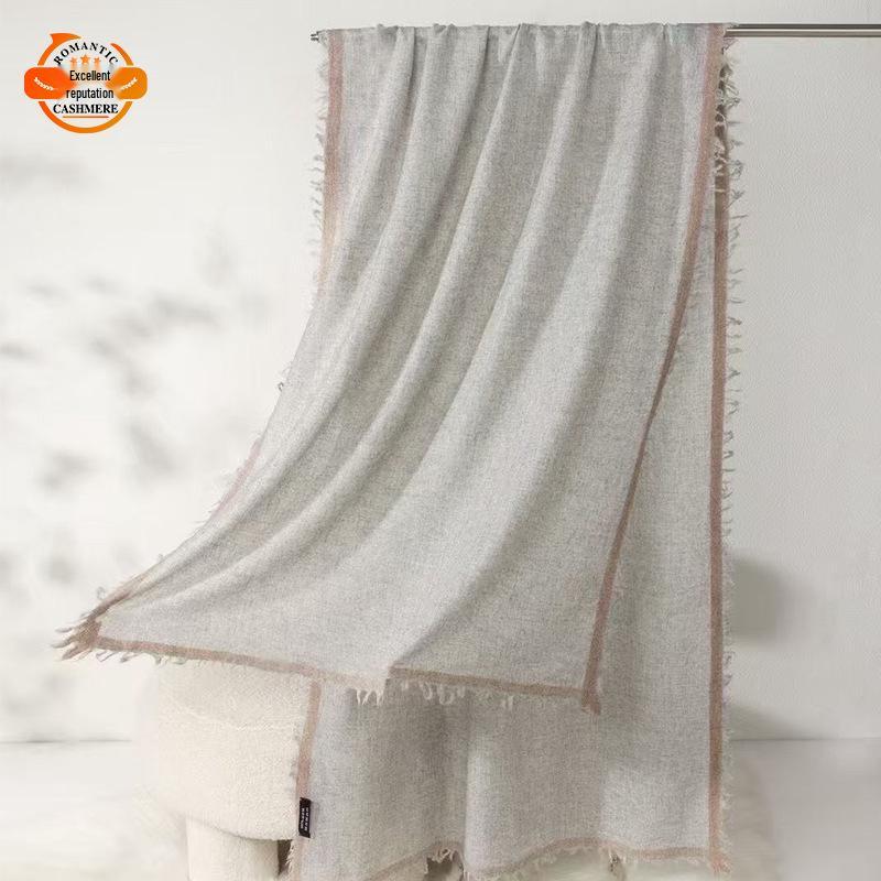 

Four Seasons Cashmere Shawl with Contrasting Edge: Luxurious Light Scarf Gift 200cm