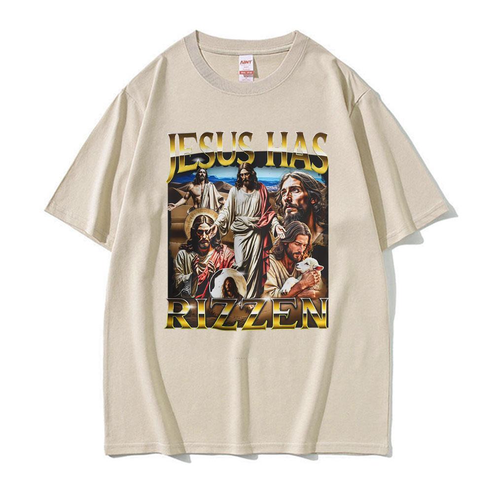 

Funny Unhinged Offensive Lnappropriate Jesus Has Rizzen Graphic T Shirts Unisex Women Retro Oversized TShirt Short Sleeve TShirts 4XL
