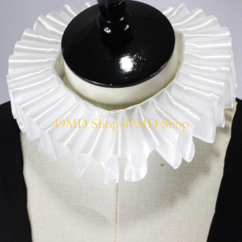 49MD Damen Romantische Schleife mit Rüschen Falscher Kragen Viktorianisches Halskrause Weißer Satin Clown Choker Cosplay Kostüm