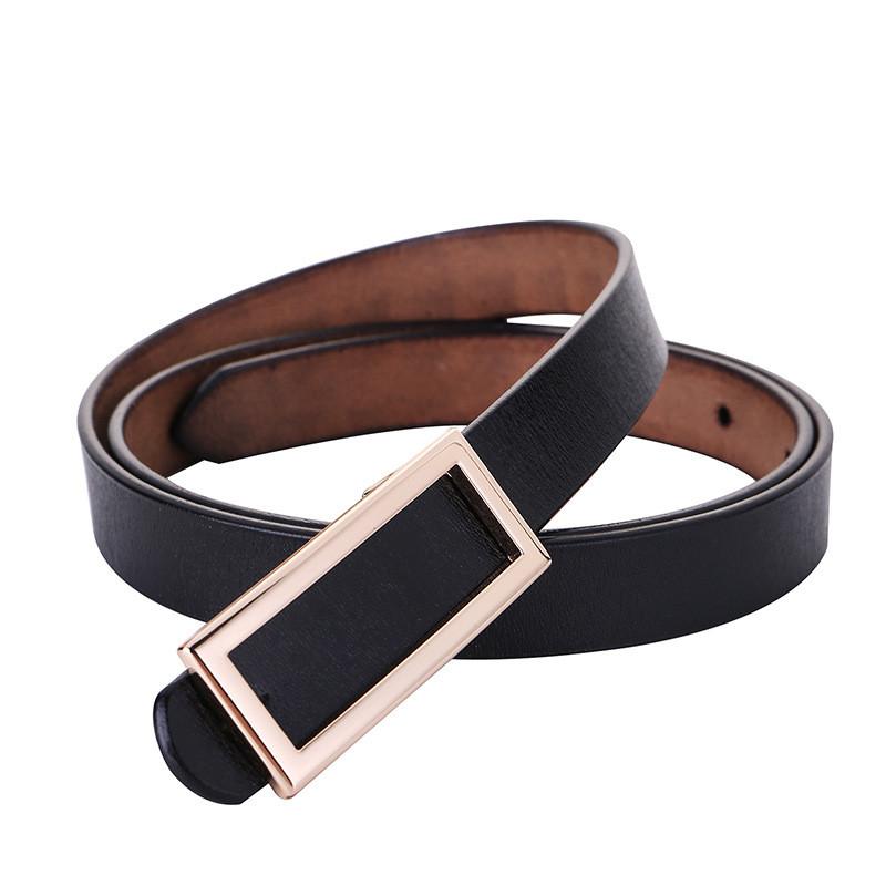 Leather Women Belt With Simple Smooth Buckle For Casual Pants And Office Wear