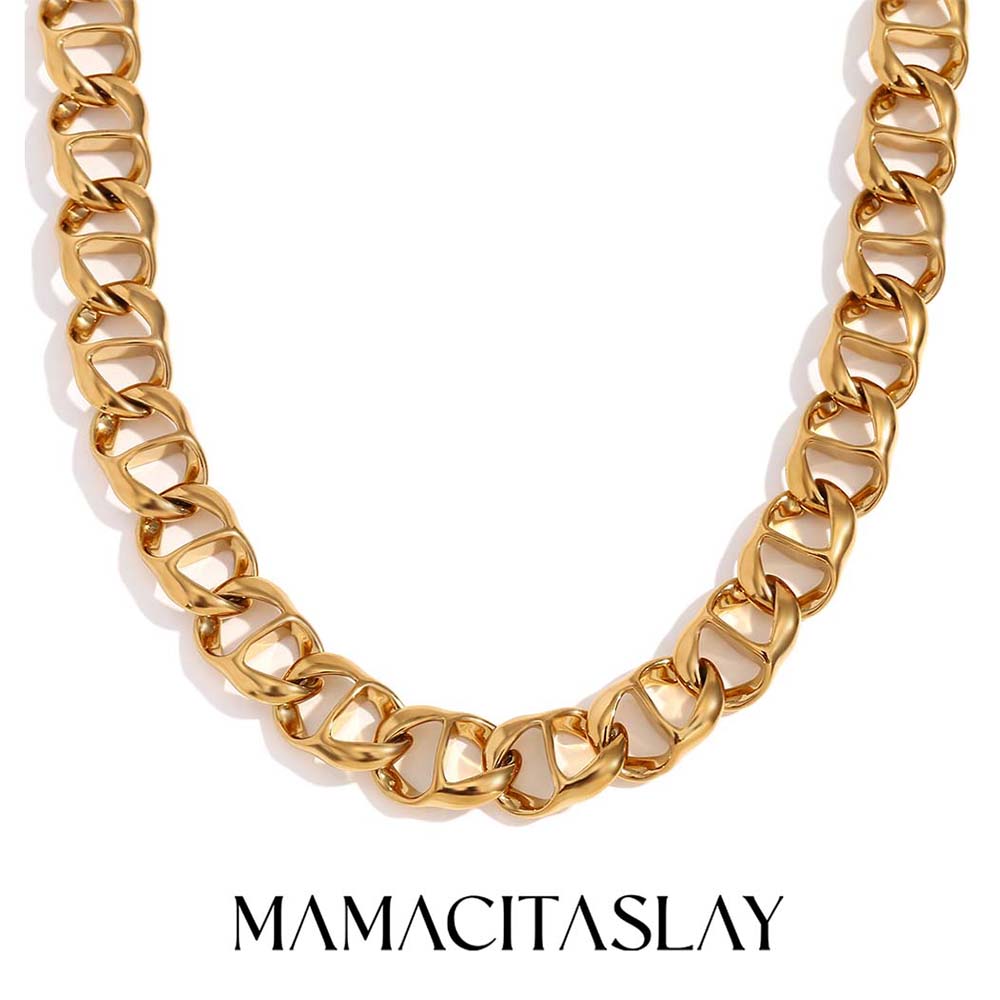 MamacitaSlay 316L Stainless Steel 11mm Wide Pig Nose Buckle Chain Waterproof 18K Gold Plated Neck Jewelry Punk Style Necklace