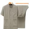 Herren Sommer Eis Seide Strickjacke & Hemd Set - Kurzärmelig, Zweiteilig mit mehreren Taschen für Mittelalte & Ältere.