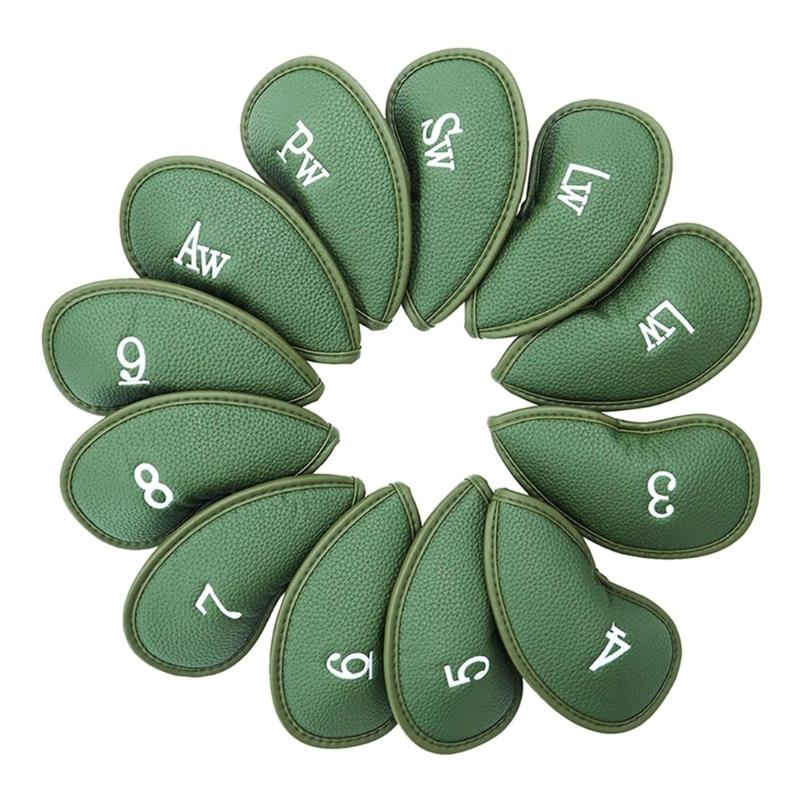 12Pcs PU Leather Golfs Head Cover Rod Head Protective Cases Waterproofs Headcover Golfs Iron Club Head Cover Enduring зелёный