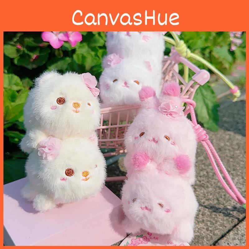 Sakura Season Cat Bear Rabbit Animal Plush Keychain With Hanging Strap For Bag Decor