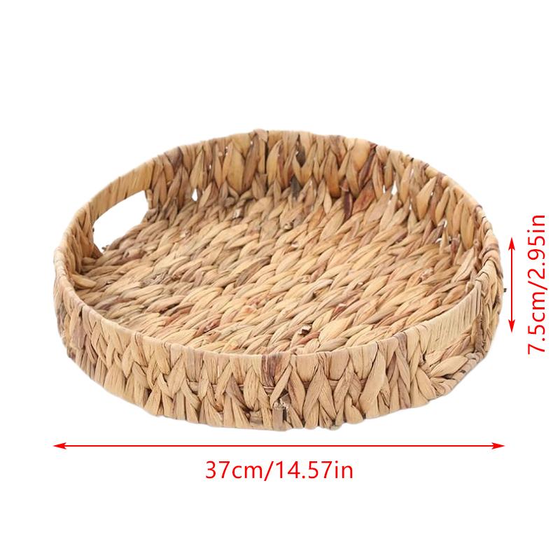Handwoven Rattan Wicker Basket round Storage Box Water Hyacinth Tray - Fruit Tea Snack Bread Cosmetic Jewelry Dish