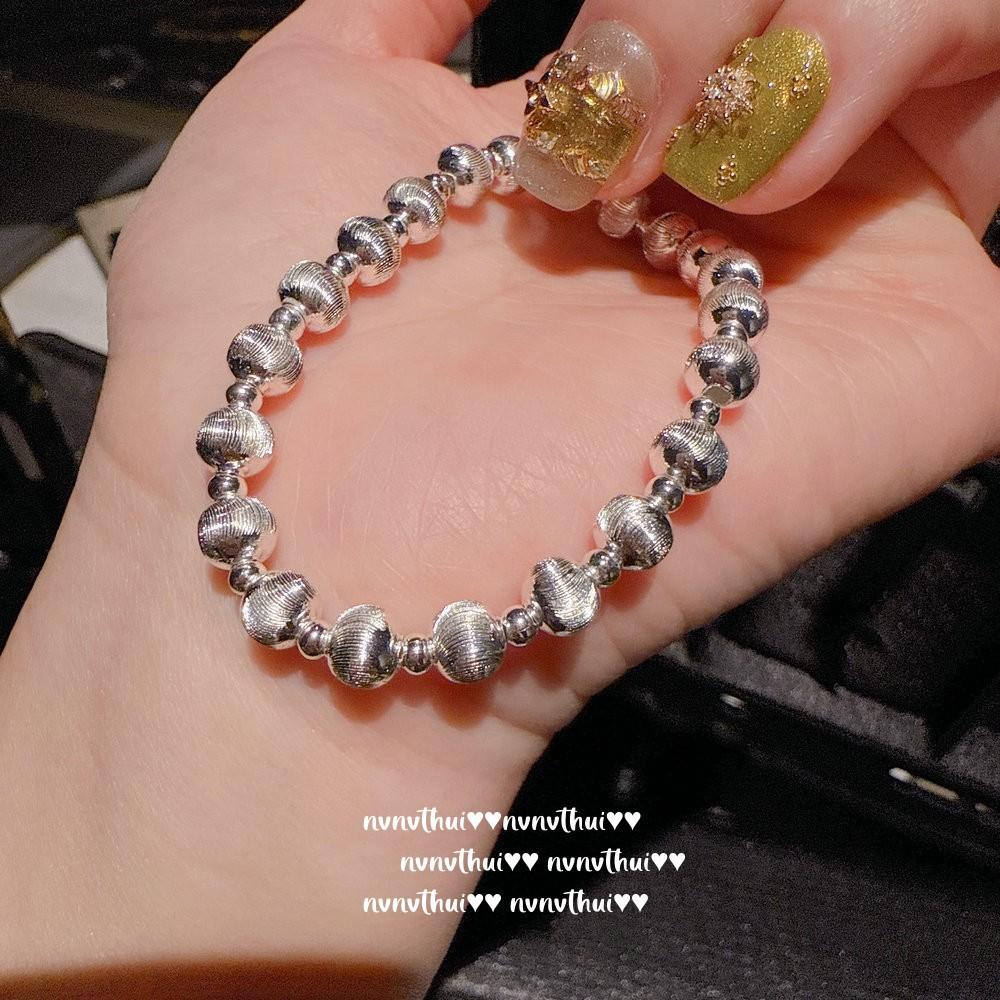 Italian Hand Brushed Retro Bubble Necklace Vintage Plated 18K Gold, Laser Brushed Bead Bracelet