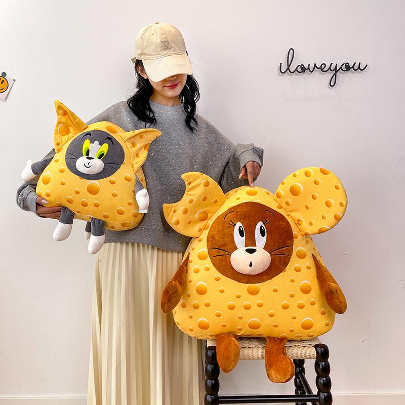 Cheese Cat and Mouse Pillow Doll Tom Cat Jerry Mouse Plush Toy Doll Children's Sleeping Pillow Gift