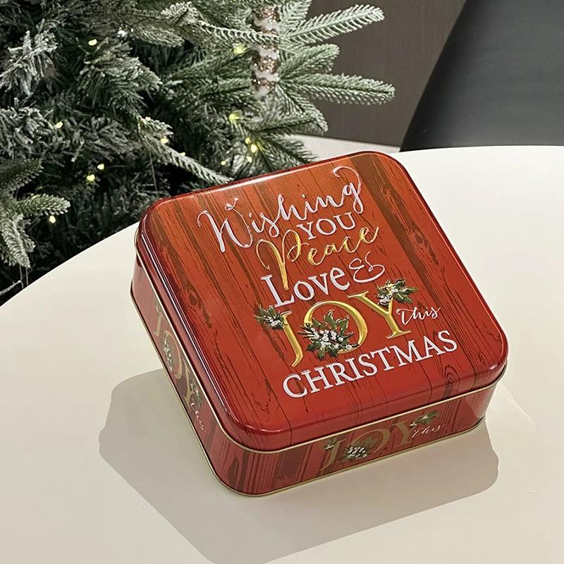 WTEMPO Square Printed Empty Metal Box Christmas Party Favors Christmas Gift Packaging Box Wedding Decorations