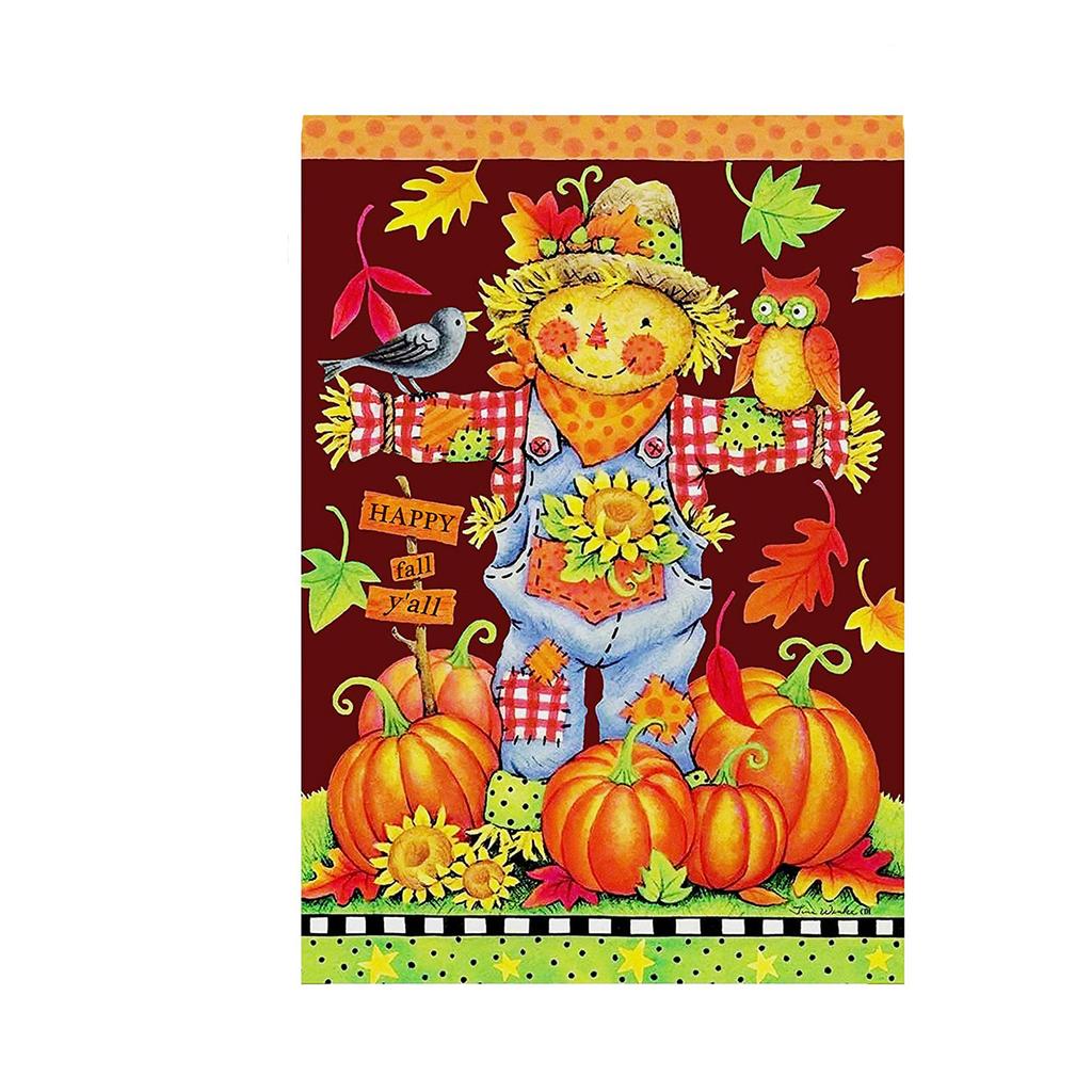 Linen Double Sided Garden Flag with Pumpkin Design for Fall Seasonal Outdoor Decoration 45 by 30 Centimeters Durable Fabric Yard Banner