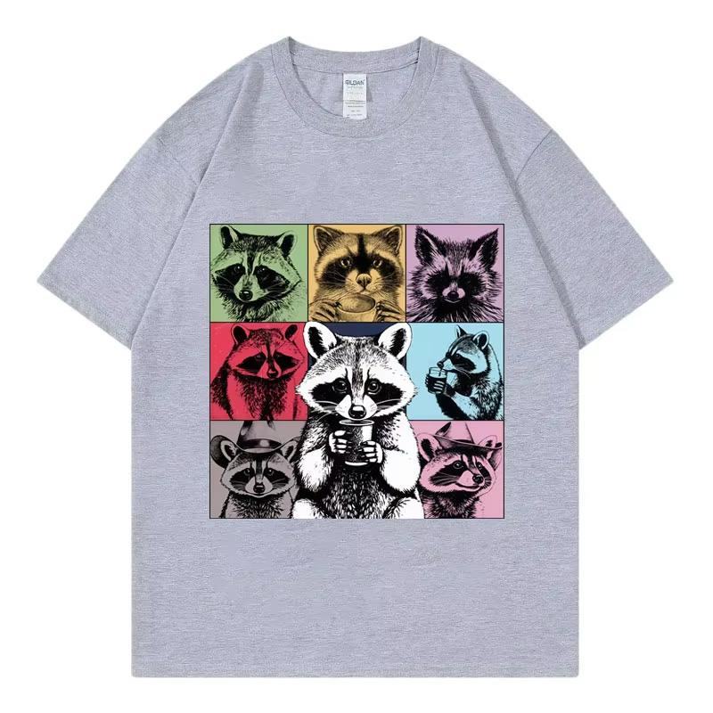 Funny Raccoon Drinking Coffee Meme T Shirt Men Women Clothing Harajuku Y2k Oversized T-shirt Fashion Retro Short Sleeve T-shirts