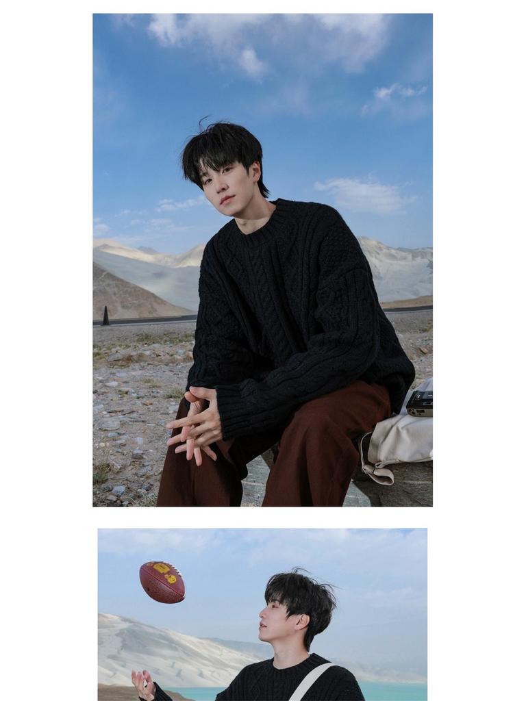 Men's Japanese Retro Hong Kong Literary Knit Sweater - Twisted Pattern, Round Neck, Autumn Casual