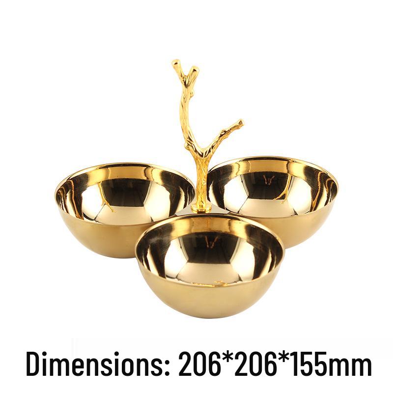 Modern Chinese Three-Tier Fruit Bowl with Branch Handle - Elegant Snack and Dried Fruit Display
